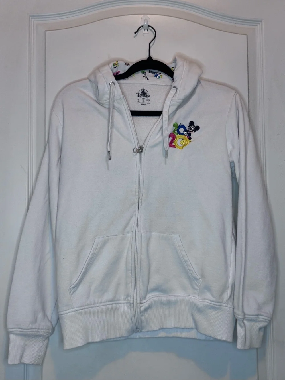 Disney White Zip-Up Hoodie with Colorful Mickey Patch